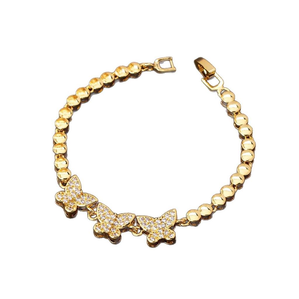 Diamond-Encrusted Butterfly Pendant Gold-Plated Bracelet - Luxury Zircon Design