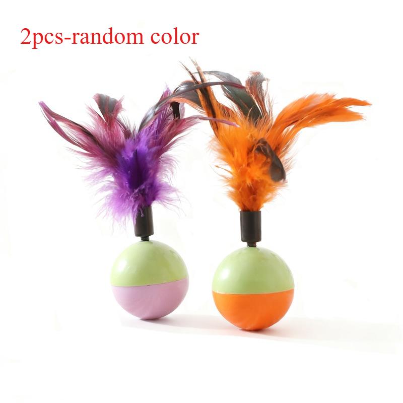 Cat Teaser Toy Feather Ball Wobble Doll Sounding Interactive Kitten Toy Teeth Cleaning Bite-resistant Cat Toy Supplies