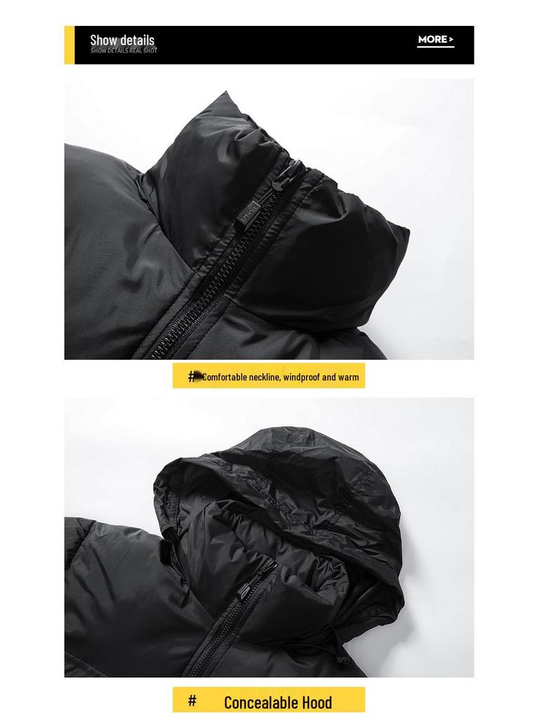 Men's Hong Kong Style Autumn/Winter Down Cotton Jacket - Stand Collar, Thickened, Casual, Versatile Outerwear