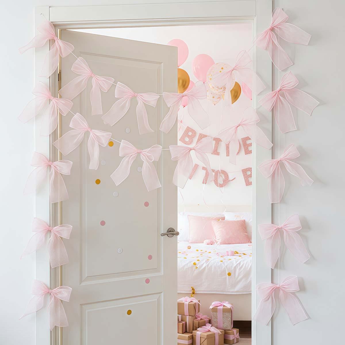 

Pink 2 String of 24pcs Tulle Bow Garlands Bowknot Banner Garlands for Decoration Ribbon Garland Banner for Birthday, Wedding, Engagement, Anniversary 2pcs рожевий
