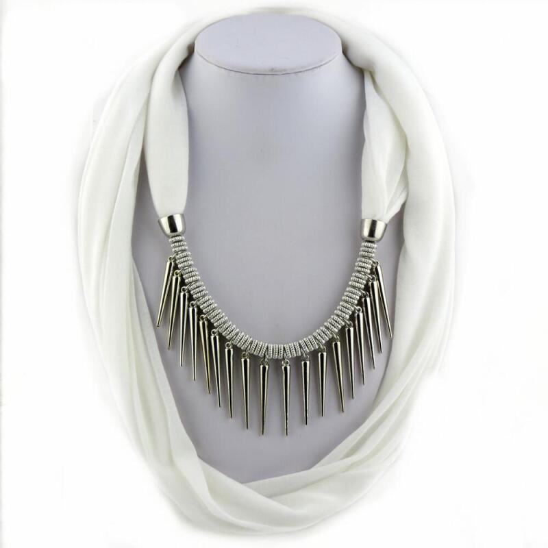 Stylish Fashion Scarf Necklace with Metal Spike Pendant – Elegant Infinity Scarf for Women, Boho Chic Statement Accessory