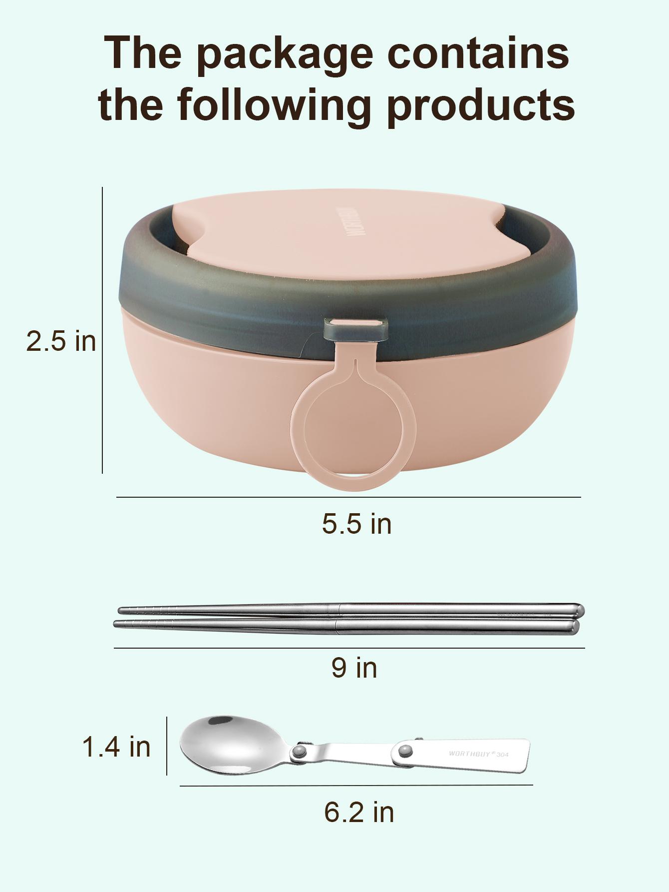 

WORTHBUY Portable Bento Box With Chopsticks Spoon 304 Stainless Steel Anti Scalding Food Container Large Capacity Lunch Box розовый