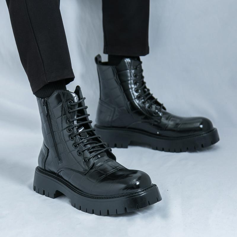 Fashion Luxury Brand Men's Autumn and Winter Crocodile Leather Side Zipper High Top Boots Fashionable New Men's Comfortable Short Boots