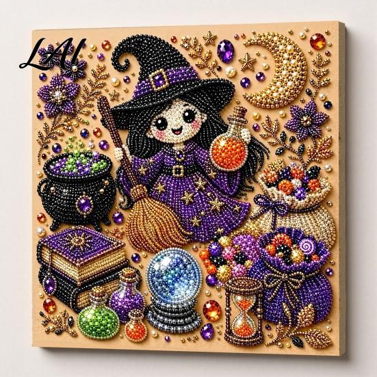 Halloween Craft Supplies Faux Pearl Painting Kit DIY Witchcraft Art 3D Seasonal Bead Wall Kit for Adults Beginners Handmade Holiday Decor Shiny