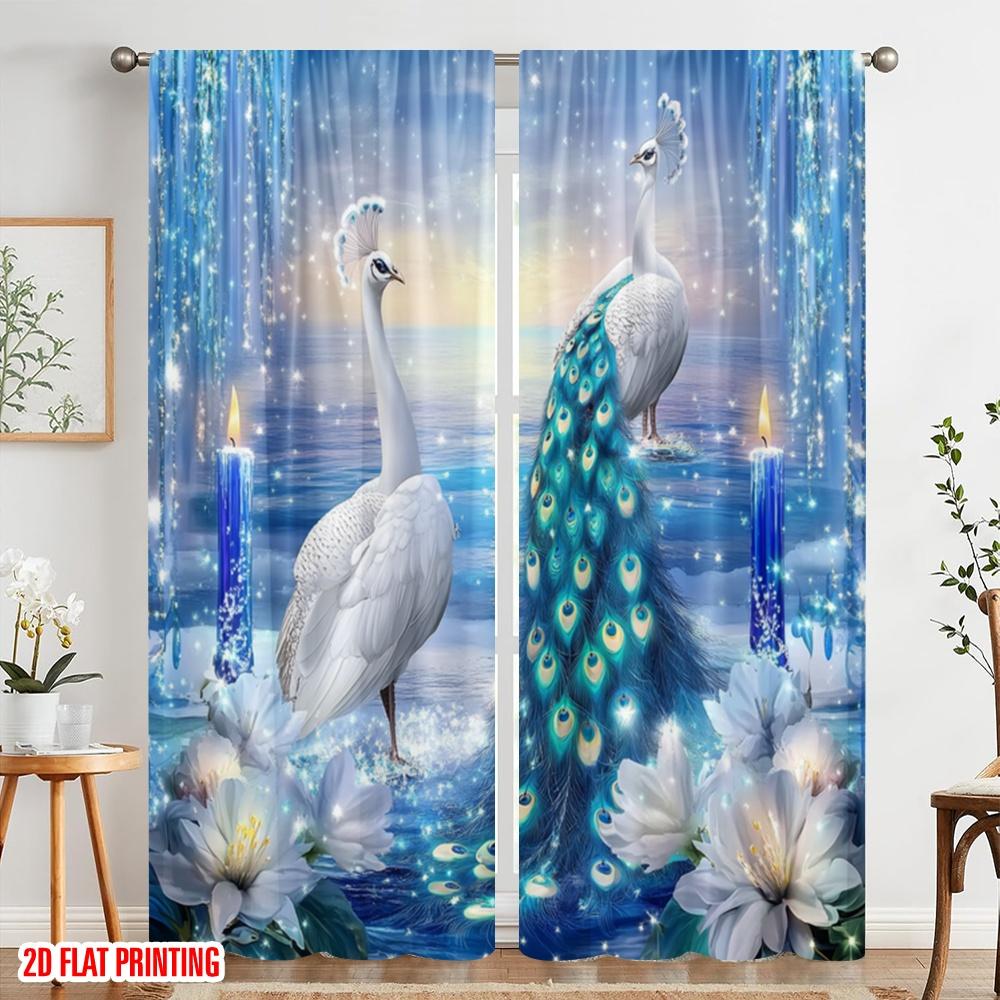 2pcs,2D Plane Printing Curtains Enchanted Peacocks Polyester (without Rod) Home Decor Use for Living Room, Bedroom & Home