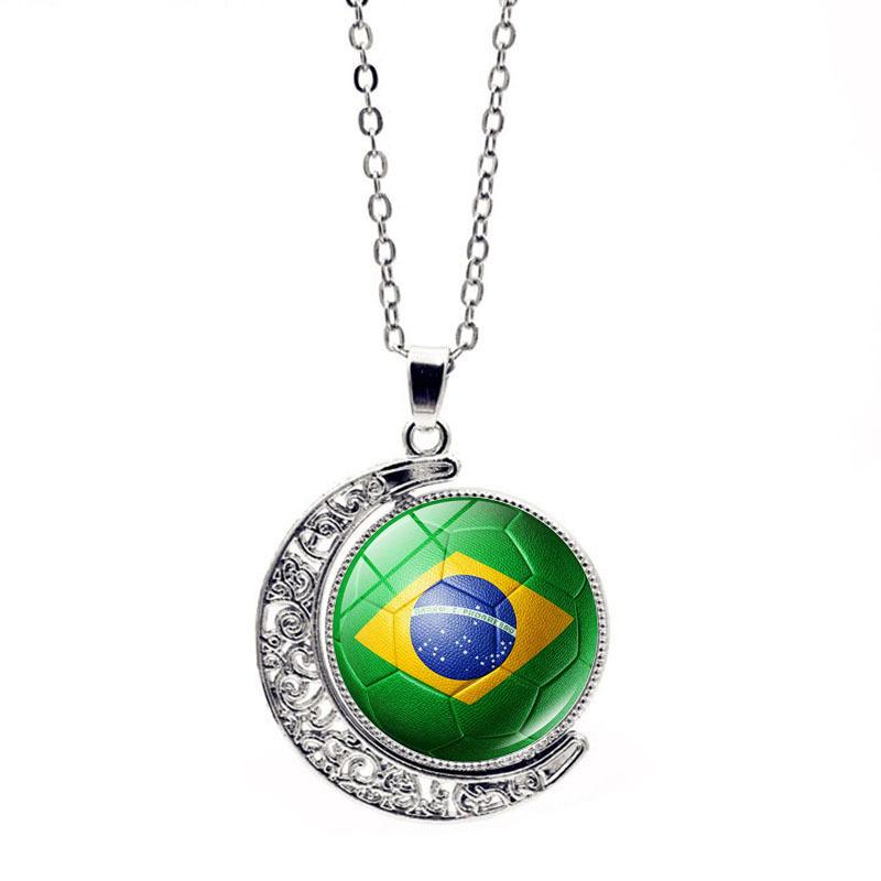 FIFA World Cup Flag Football Necklace Women's Versatile Creative Rotating Moon Pendant Sweater Chain