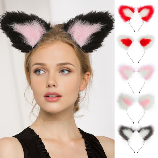Plyšová čelenka s kočičími uši, Odolná kovová čelenka do vlasů, Univerzální design, Vlasová obruč, Cosplay rekvizity, Vlasový doplněk