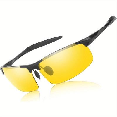 Unpolarisierte Nachtsicht-Sonnenbrille zum Autofahren für Herren PC-Rahmen Sportbrille Gelb Blendschutz Metall-Wrap-Around-Rahmen