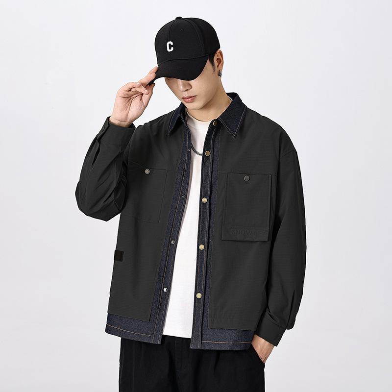 Men's Designer-Style Faux Two-Piece Jacket, Spring/Autumn 2025, Loose Casual Workwear, Trendy Cotton Outerwear.