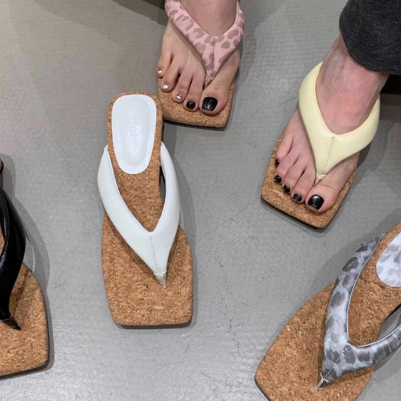 High Heels Women Slippers Square Toe Clip Toe Sandals Summer Shoes 2025 New Chunky Dress Pumps Casual Flip Flops Woman Slides