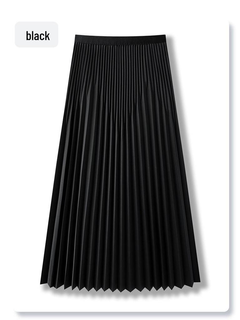 2025 Women's White High-Waist Pleated Midi A-line Skirt