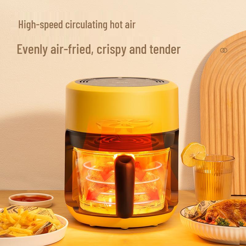 Lwell Transparenter Mini-Heißluftfritteuse aus Glas für 1-2 Personen - Ölfreier Elektrischer Frittierer für Pommes Frites