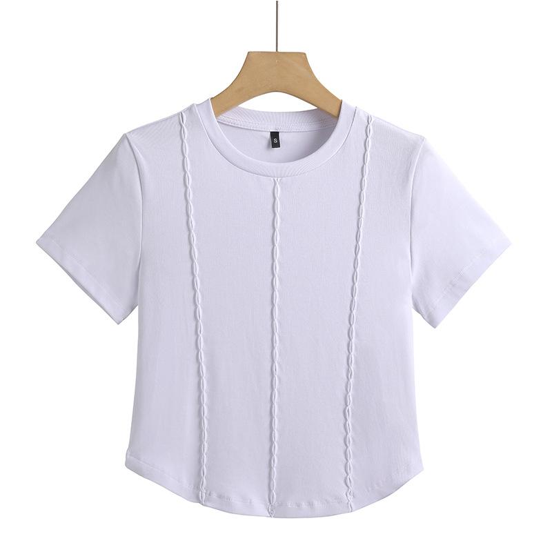 2024 Summer Short-sleeved New Round-neck Shirt, Lotus Joint T-shirt, Half-sleeved Undershirt, High-waisted Short Style, Slim, Fashionable and Sporty