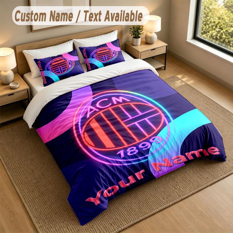 Bedding Set 1 Duvet Cover 2 Pillowcases AC Milan Print Soft Bed Linen Bedroom Decor