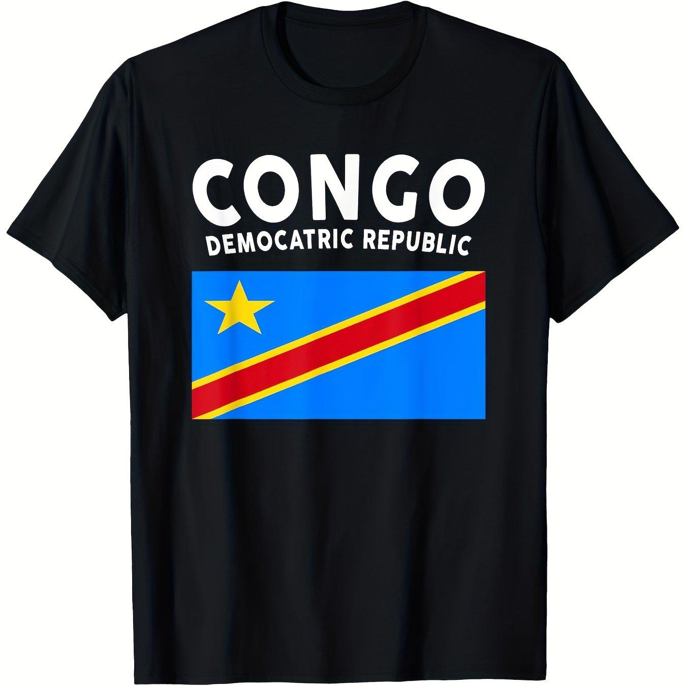 

Congo Democratic Republic Flag Graphic Tee Breathable Cotton Short Sleeve TShirt Unisex Casual S