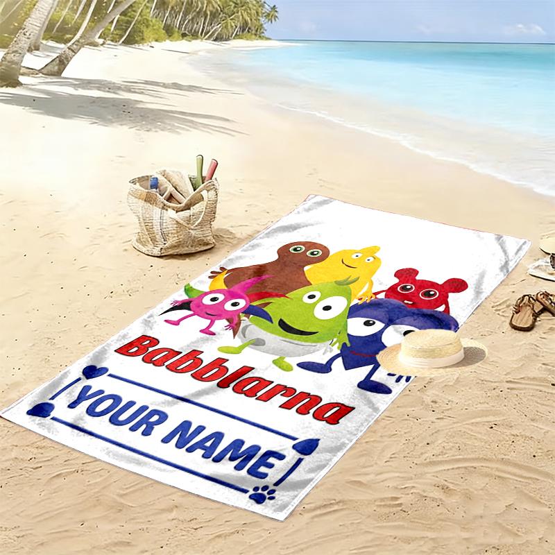 Custom Name Babblarna Print Beach Towel, Large Soft Quick Dry Towel for Beach Camping Swimming