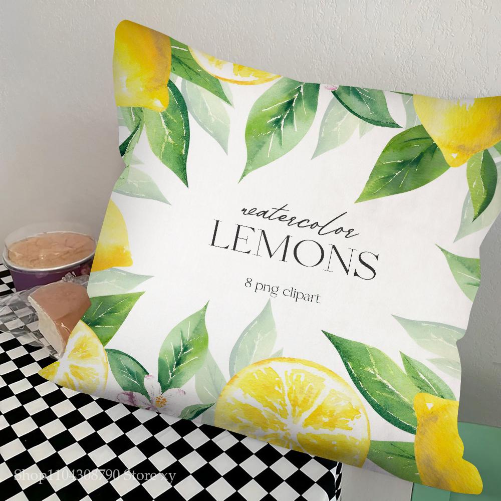 Lemon Pattern Pillow Case Fashion Square Pillowcase Bedroom Sofa Room Ins Decoration Leisure Cushion Cover 40x40