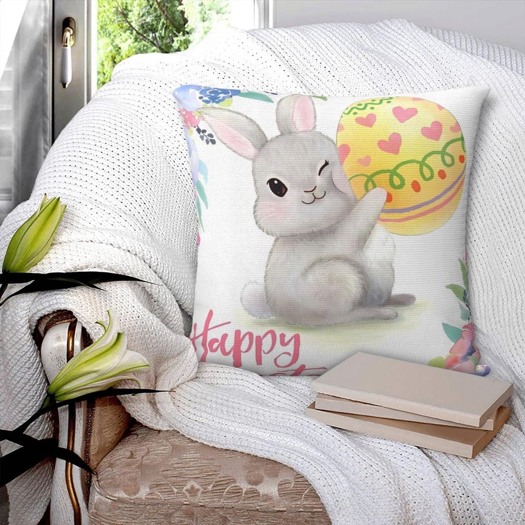 Pillow Cover Happy Easter Bunny Pattern Cushion Cover Eggs Novelty Pillow Case For Sofa Home Decorative Pillowcases