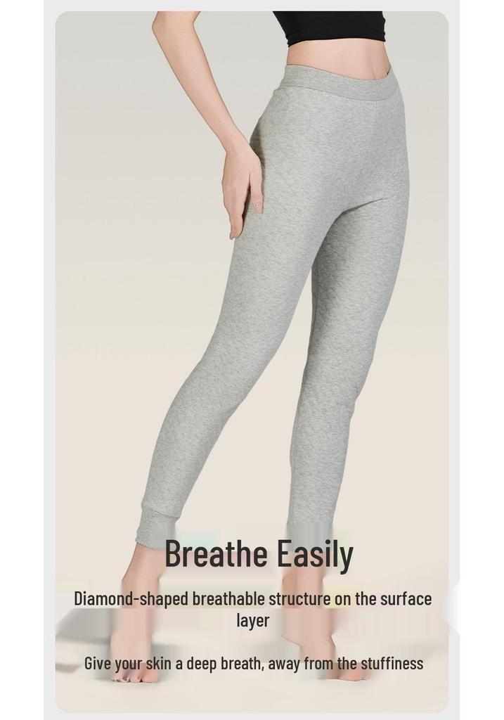 Women's Quilted 280G Pure Cotton Warm Trousers - Antibacterial Base Layer for Autumn & Winter