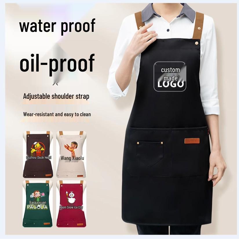 Custom Logo Waterproof Oil-Proof Apron with Adjustable Strap for Winery, Gift, or Catering Use