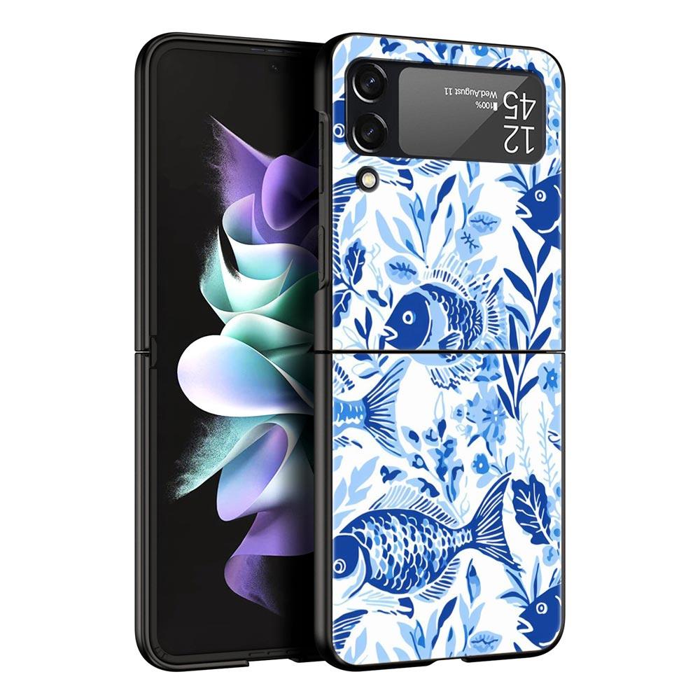 Blue Ocean Fish Hard PC Phone Case For Samsung Galaxy Z Flip 7 6 5 4 Black Cover For Galaxy Z Flip 3 Foldable Shell Fundas Capas