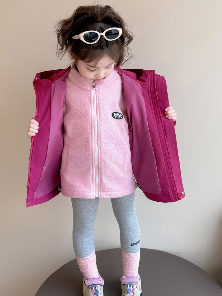 2025 Girls' Windproof Jacket: Spring/Autumn Stylish 2-in-1 Detachable Storm Coat