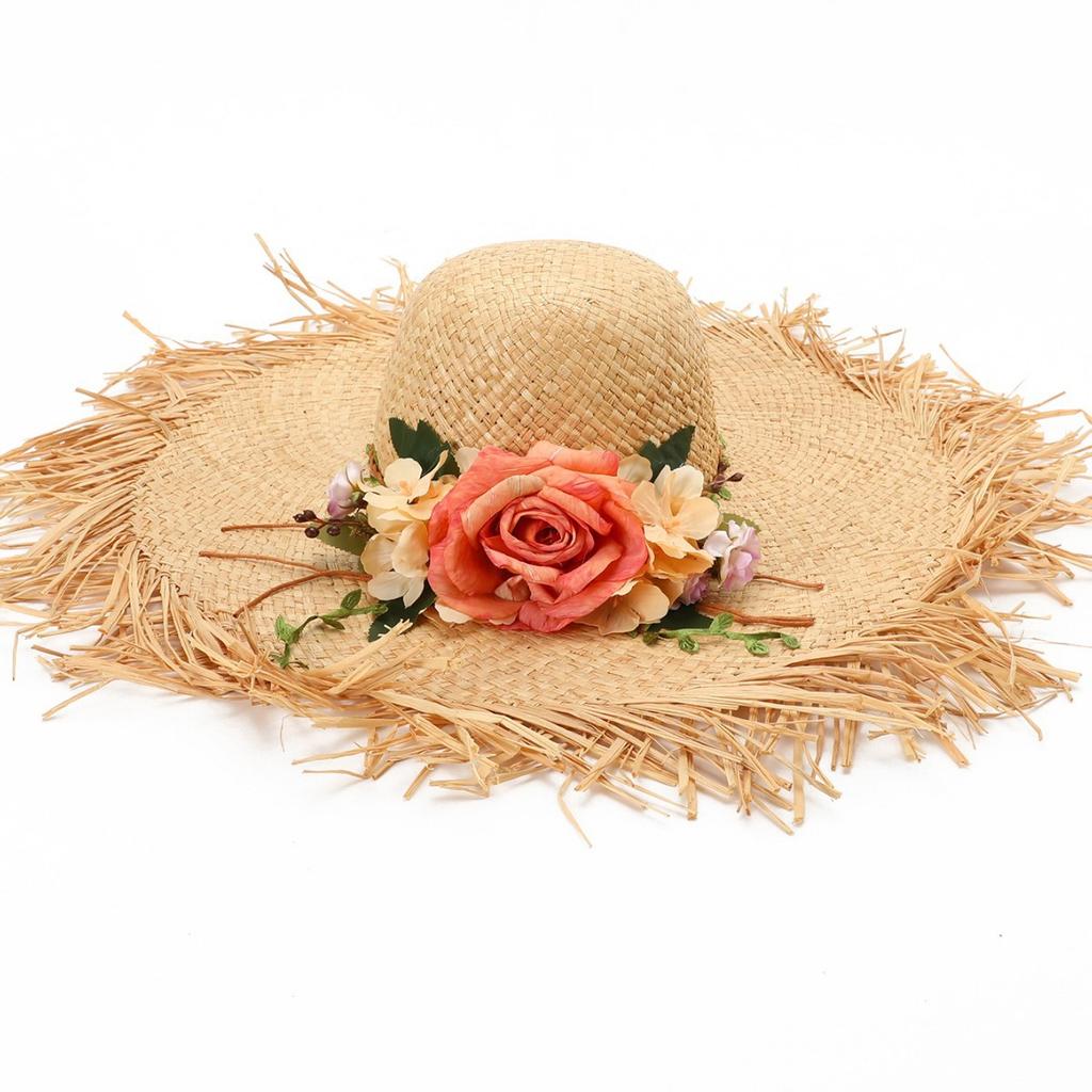 Versatile flower bucket hat summer sun protection big brim beach straw hat sun hat woven basin hat