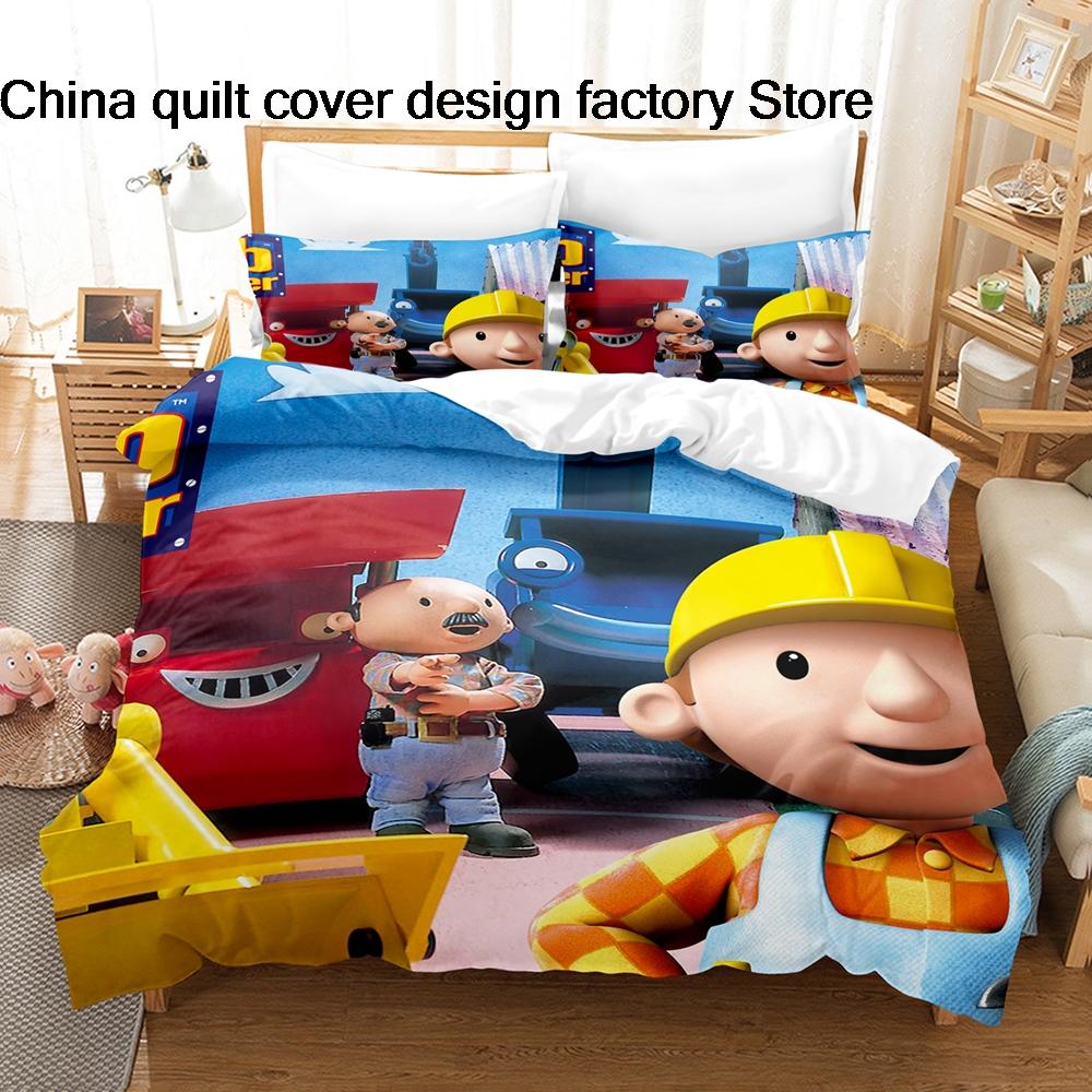 Süßes Bob der Baumeister Bettwäsche-Set 3D-bedruckte Bettbezug Kissenbezug Für Kinderzimmer Heimtextilien Einzelbett Doppelbett Queen King Größe