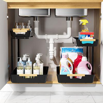 Aufbewahrungsregal für unter die Spüle mit ausziehbaren Schubladen, doppellagiges Design, geräumiges Fassungsvermögen, höhenverstellbar, ausziehbarer Badezimmerschrank-Organizer