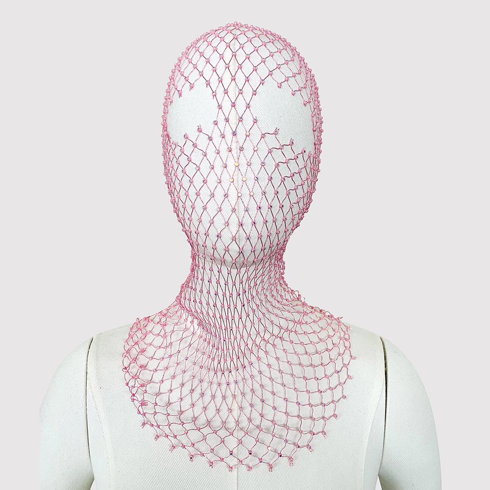 Rhinestone Fishnet Headscarf & Diamond Mask - Trendy Holiday Party Hat & Fashion Statement.