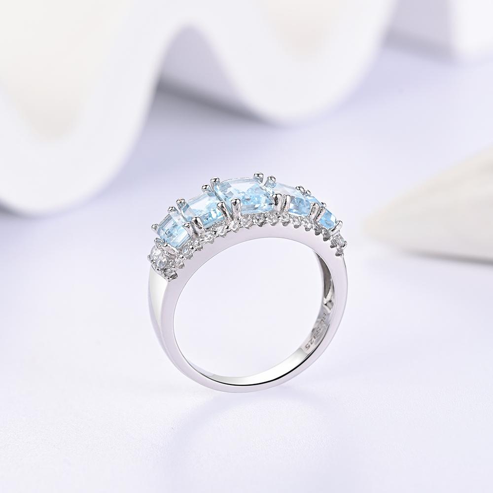 Simple Exquisite Natural Octagonal Sky Blue Topaz Ring 925 Sterling Silver Fine Jewelry for Women's Anniversary and Party Gifts
