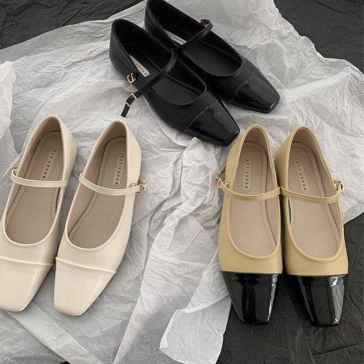 Women Flats 2024 Spring Autumn New Mary Jane Shoes Female Retro Square Toe Shallow Mouth Buckle Flat Shoes Ballet Shoes