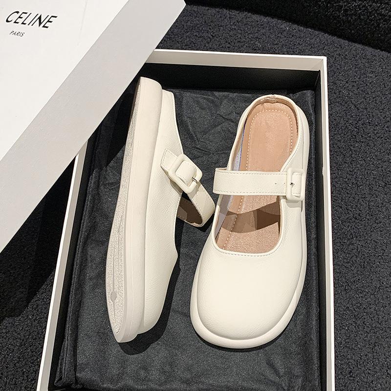 

Тапочки-мешки с плоским дном и полутапочки для женщин весна 2025 года, новая верхняя одежда с мягкой подошвой, универсальные, с одной педалью, классные французские тапочки для беременных 35 бежевый