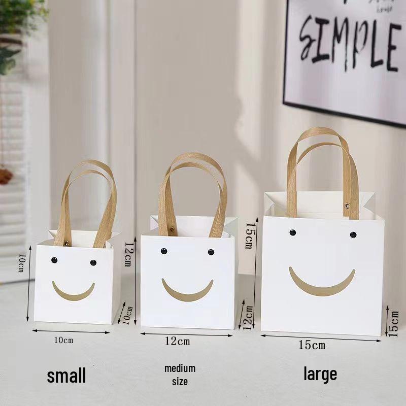 Small Qixi Gift Bag with Smiley Face, Kraft Paper, Square Window for Flowers