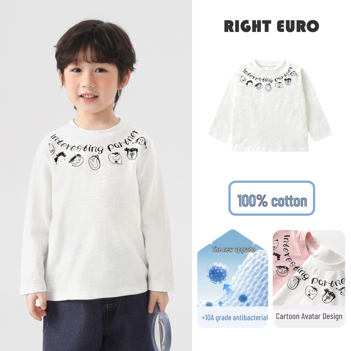 European Boys Pure Cotton Long-Sleeve T-shirt, 2026 Spring, Children s Base Layer, Baby Spring/Autumn Style Undershirt. 130cm