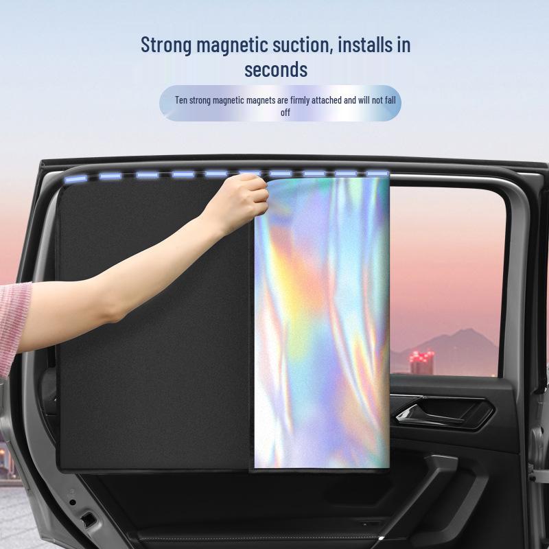 Iridescent Magnetic Car Sun Shade - Titanium Silver Reflective Window Curtains