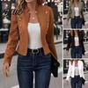 Short Stand Collar Business Outerwear Women Jacket Long Sleeve Double Breasted Slim Fit Cardigan Suit Coat Solid Color