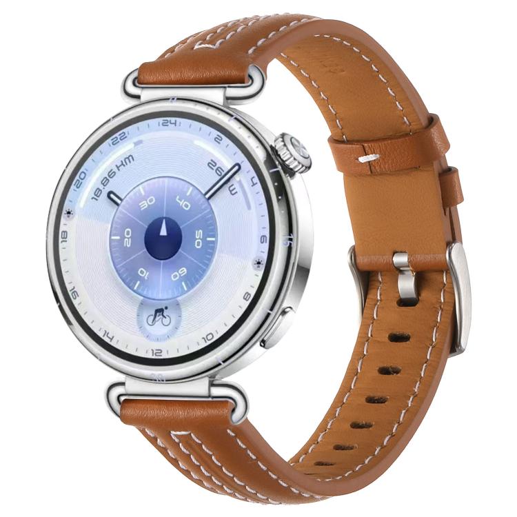 Silver Buckle Leather Watch Band for Huawei Watch GT 6 41mm, Ergonomic Comfort Adjustable Replacement Strap, Easy Install, Strap Only