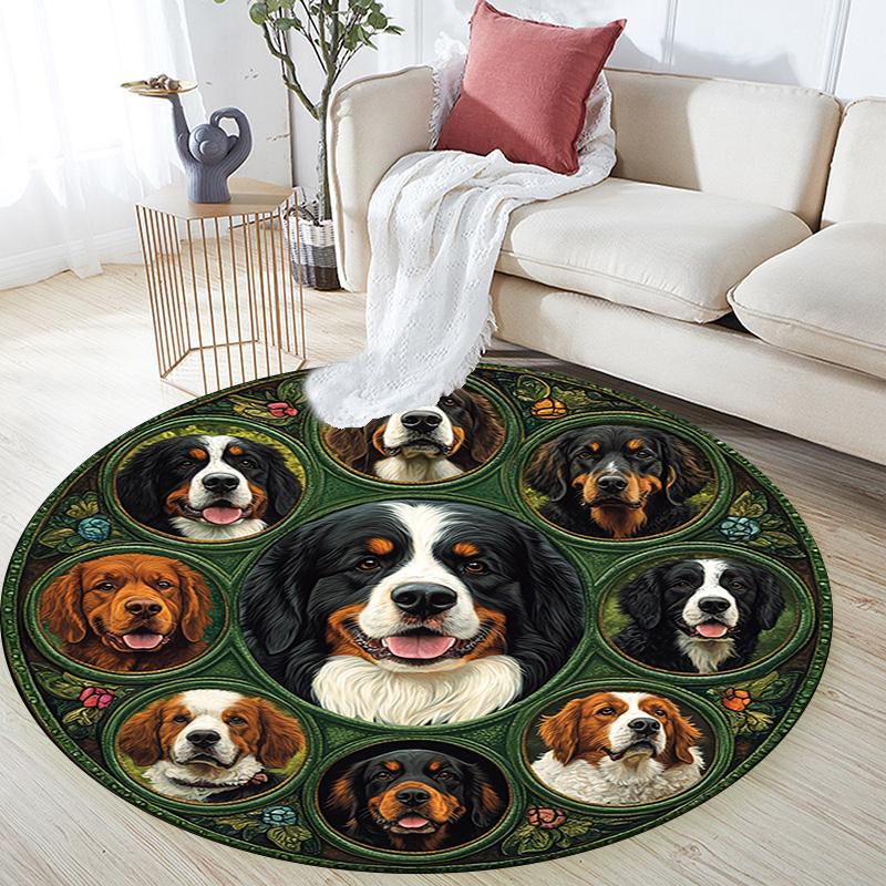 Berner Sennenhund Runder Teppich, Teppich für Wohnzimmer Schlafzimmer Sofa Spielzimmer Dekor, Rutschfeste Fußmatte