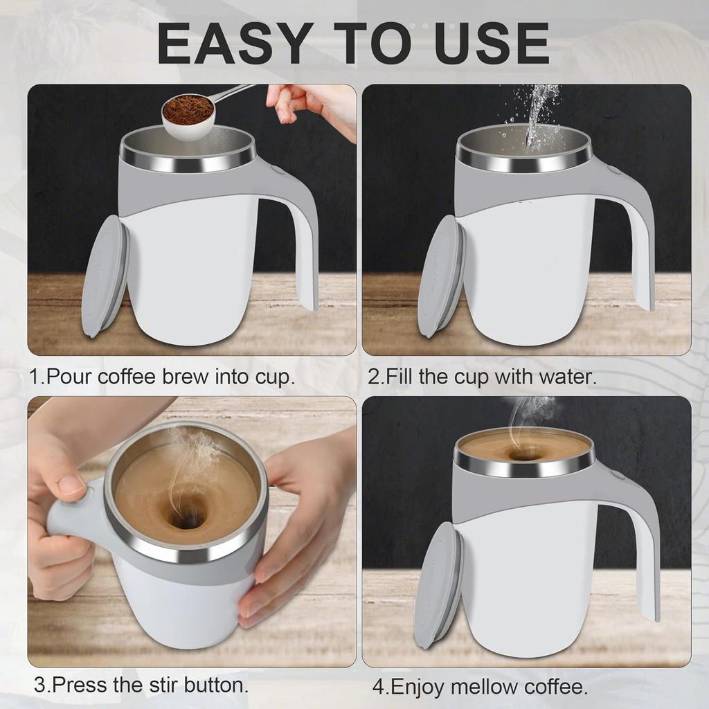 Electric Magnetic Stirring Coffee Mug, Electric Mixing Mug, Automatic Funny Self Mixing Cup, Stainless Steel Travel Cup for Chocolate, Milk, Tea,