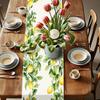 Lemon Leaf Printed Linen Table Runner Holiday Party Decor Watercolor Lemon Green Leaves Table Runners Kitchen Dining Table Decor