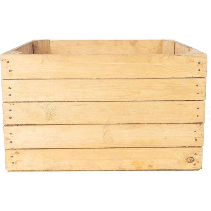 Caisse en Bois Vintage Clair - CREATIVE DECO - 50x40x30 cm - Caisse Bois Vin - Cagette Bois - Fruits - Rangement