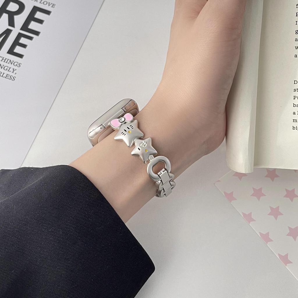 Compatible Watch Band for Apple Watch 11, iWatch Series 109876E, Huawei GT5, and Xiaomi 9 Pro - Bow Star Chain Design