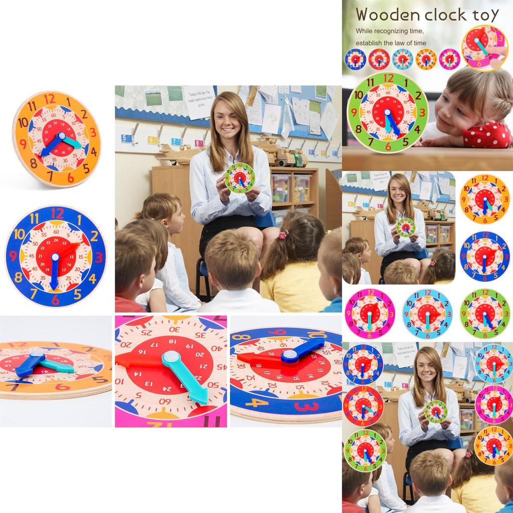 Wooden Clock For Kids Learn Time And Math With Colorful Model