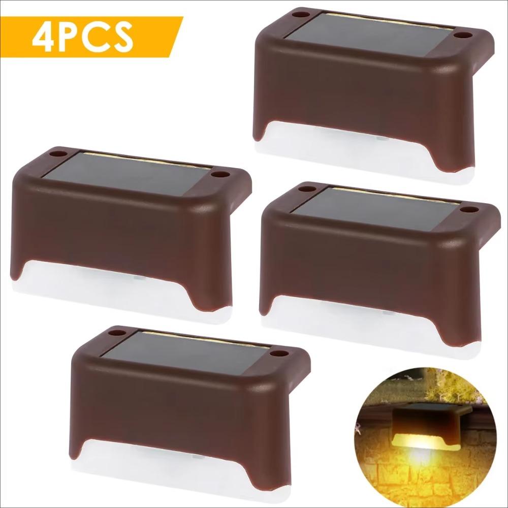 4 Pack Solar Deck Lights Outdoor Waterproof LED Fence Lights Garden Step Lamp for Patio Stairs Railing Pathway Step Solar Lamp