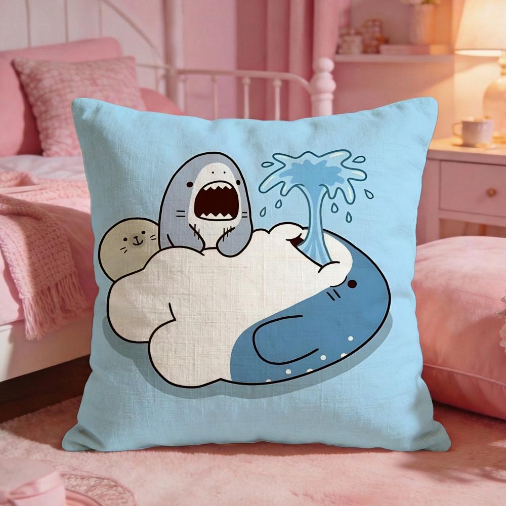 

Fat SSharks Cute Cartoon Cushion Cover Premium Comfort Reversible Pillow Cove Two In One Design For Any Room Car Interior 30X30cm