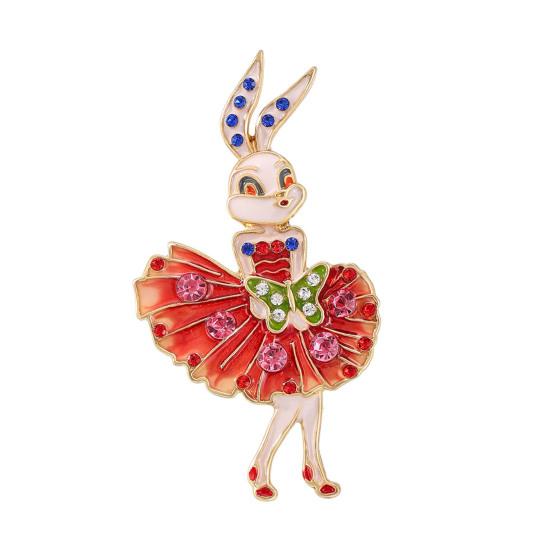 Emaille-Brosche Funkelnde Strasssteine Eingelegt Tanzender Hase Design-Pin Märchen-inspirierter Schmuck Anzüge Pullover Mäntel Accessoires