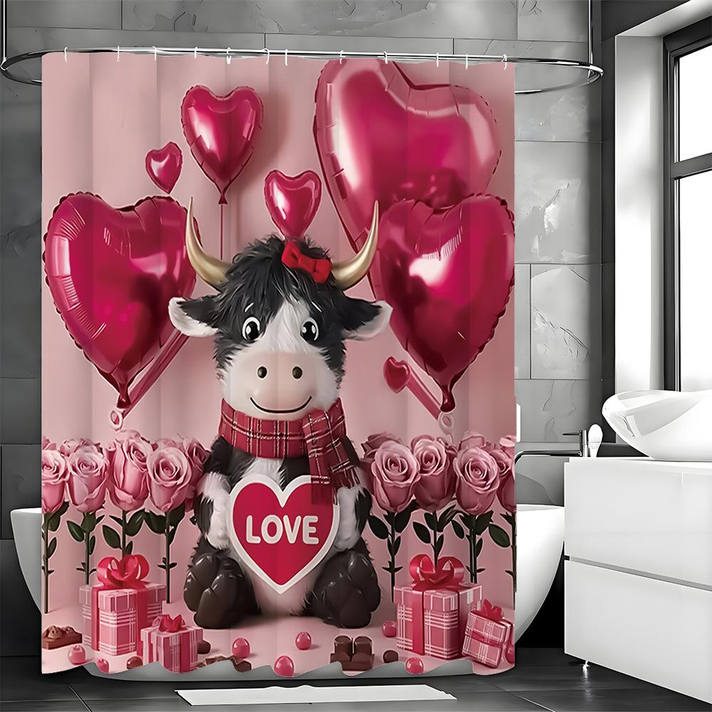 Loving Cow Red Rose Shower Curtain Washable Dirt-Resistant Shower Head waterproof Polyester Bath Curtain For Home Decor