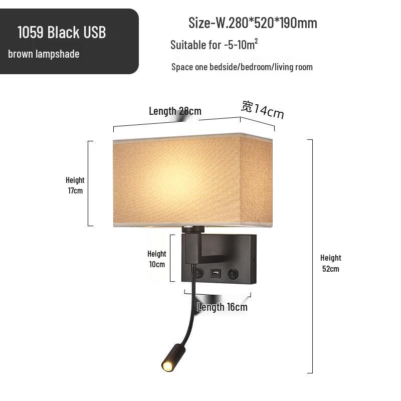 American Style LED Wall-Mounted Bedroom Lamp with Fabric Shade for Reading and Mobile Use