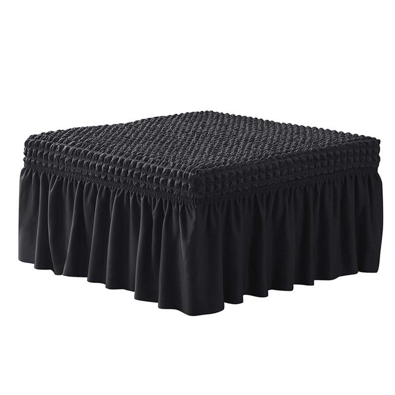 Stretch Ottoman Slipcover Removable with Skirt Footstool Protector Seersucker Thick Ottoman Cover for Living Room Cat Dog